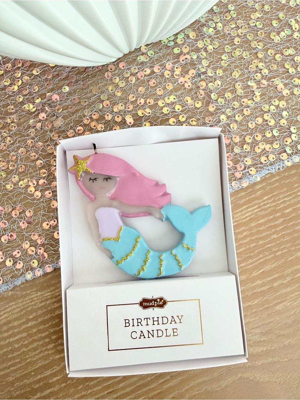 Mud Pie Pink & Blue Mermaid Candle with Gold Accents